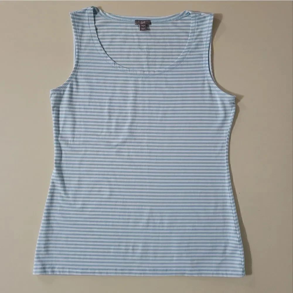 J. Jill Women's Blue and White Mini Stripe Tank Top